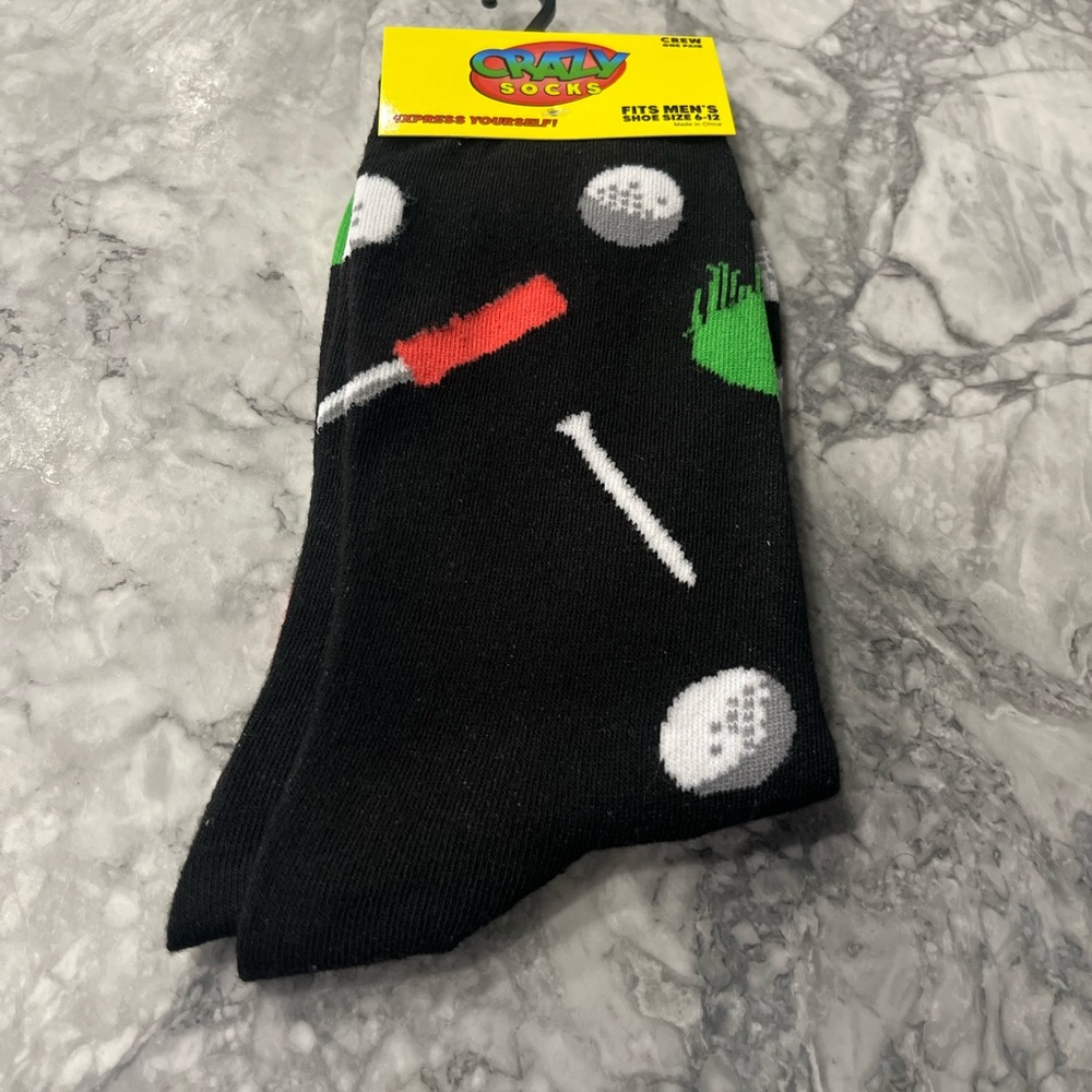 Men's Black Golf Themed Socks shoe size 6-12